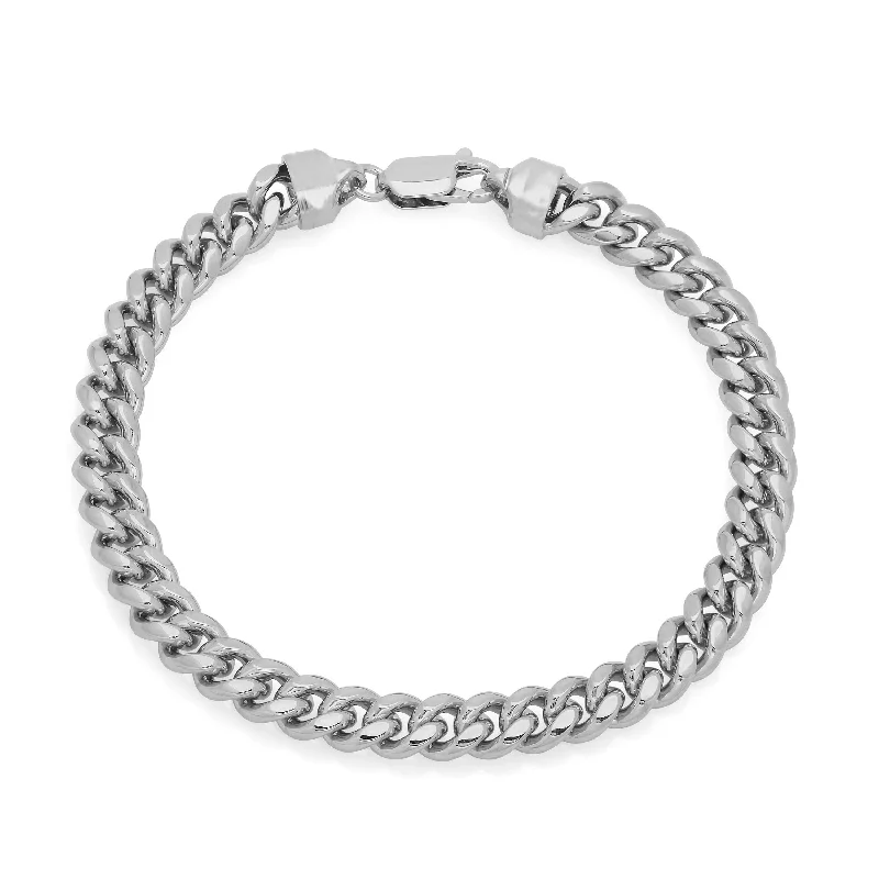 Dove feather bangles-Roberto Martinez Silver with Rhodium Plate 5 mm Miami Cuban Link Bracelet ( 9 Inch ) - White