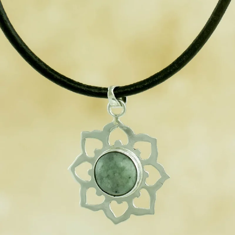 Floating gem necklaces-Handmade Sterling Silver 'Apple Blossom' Jade Necklace (Guatemala)