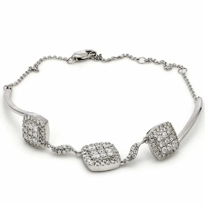 Silk tassel bangles-Pompeii3 10k White Gold 1 ct TDW Diamond Cushion Halo Cluster Womens Bracelet