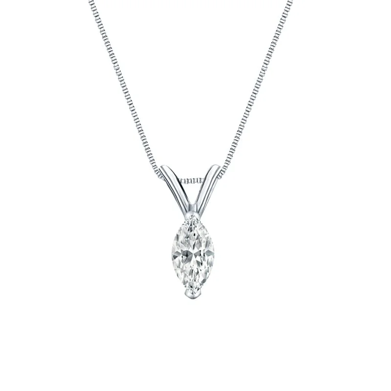 Polished gold necklaces-Auriya Platinum 0.30ctw Marquise Solitaire Lab Grown Diamond Necklace V-End Prong (H-I VS) - 0.3