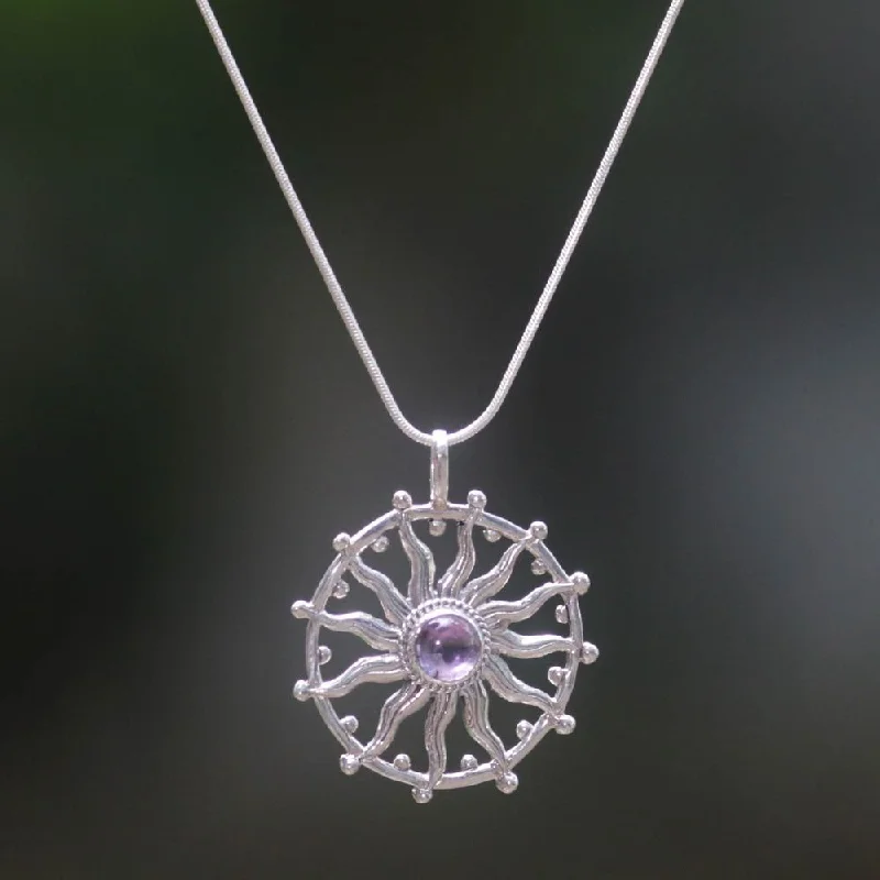 Braided cord necklaces-Handmade Sterling Silver 'Sun Spirit' Amethyst Necklace (Indonesia)