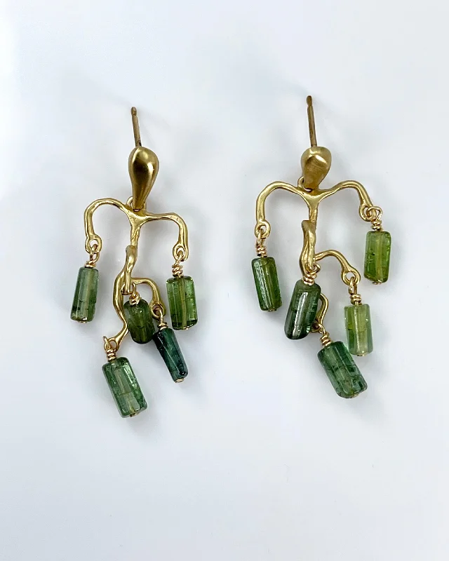 Tiny heart earrings-Julie Cohn Wisteria Tourmaline Chandelier Earrings