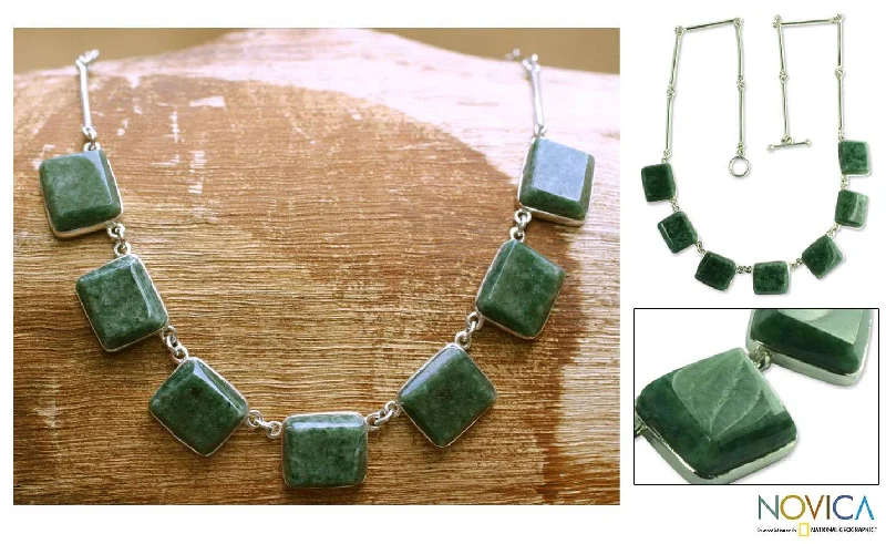 Neat-line necklaces-Handmade Sterling Silver Love Immortal Jade Necklace (Guatemala)