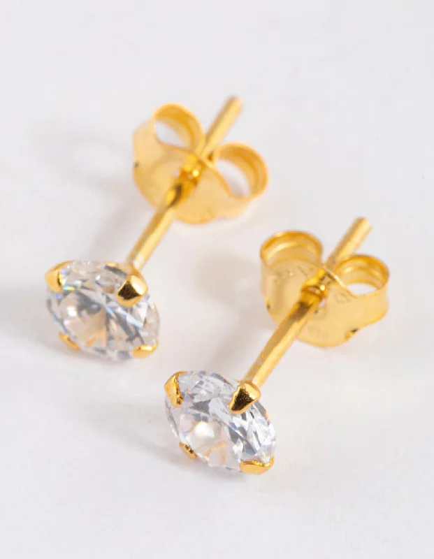 Crystal-twisted earrings-Gold Plated Sterling Silver Dainty Stud Earrings