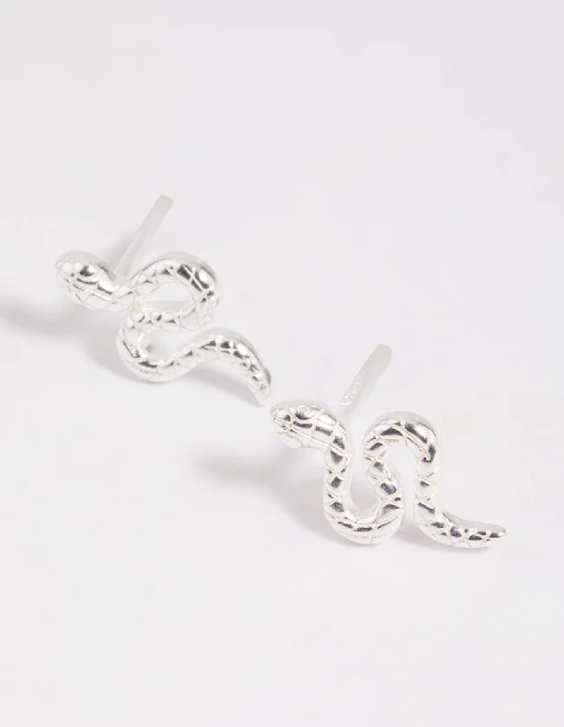 Silk cord earrings-Sterling Silver Snake Stud Earrings