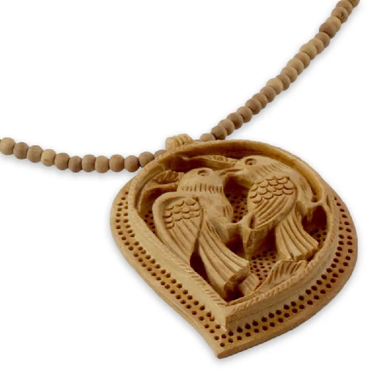 Fine bead necklaces-Handmade Kadam Wood 'Lovebirds' Necklace (India)