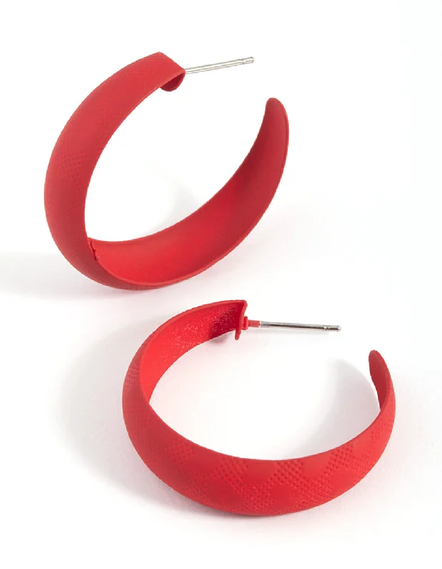 Rough texture earrings-Matte Red Hoop Earrings