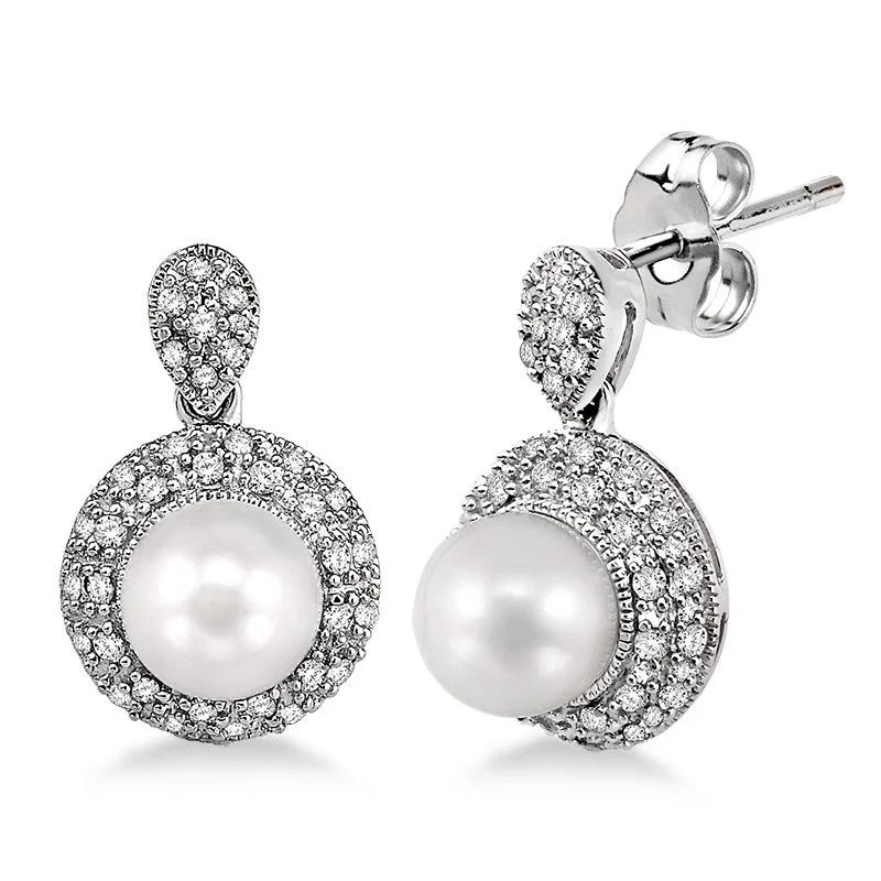 Radiant star earrings-Pearl & Diamond Border Earrings