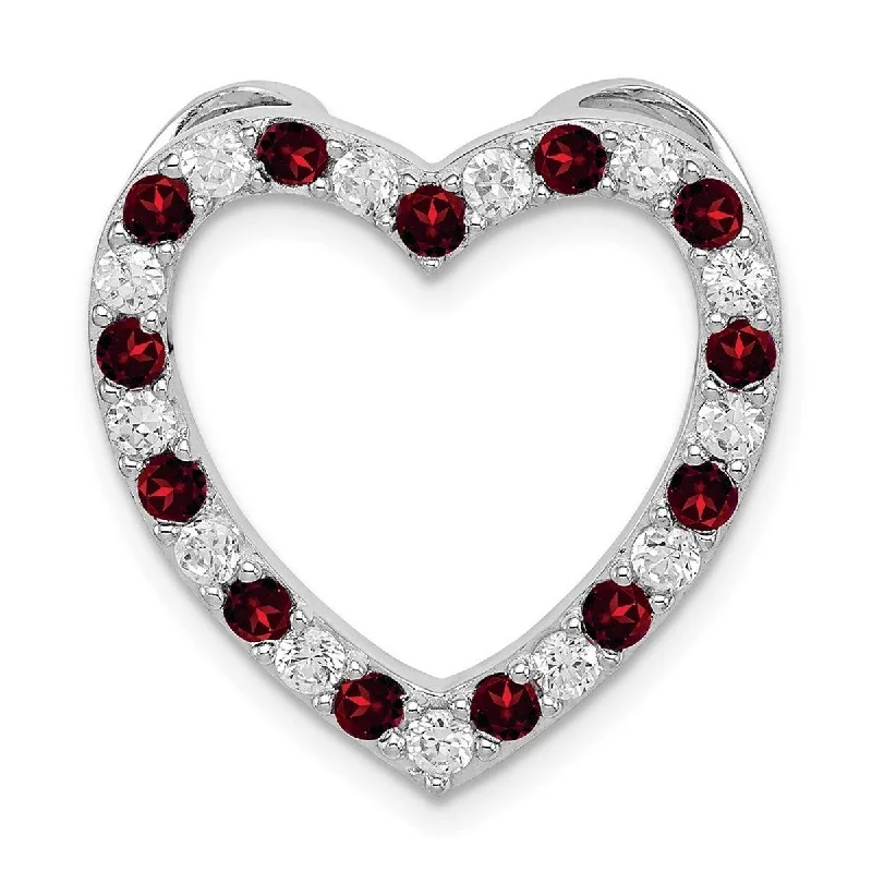 Tide shape necklaces-Curata 925 Sterling Silver Garnet and CZ Cubic Zirconia Simulated Diamond Love Heart Pendant Necklace Jewelry Gifts for Women