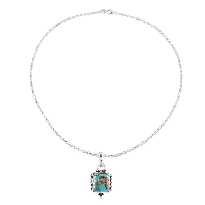 Tribal medallion necklaces-NOVICA Ocean Light, Sterling silver and composite turquoise pendant necklace