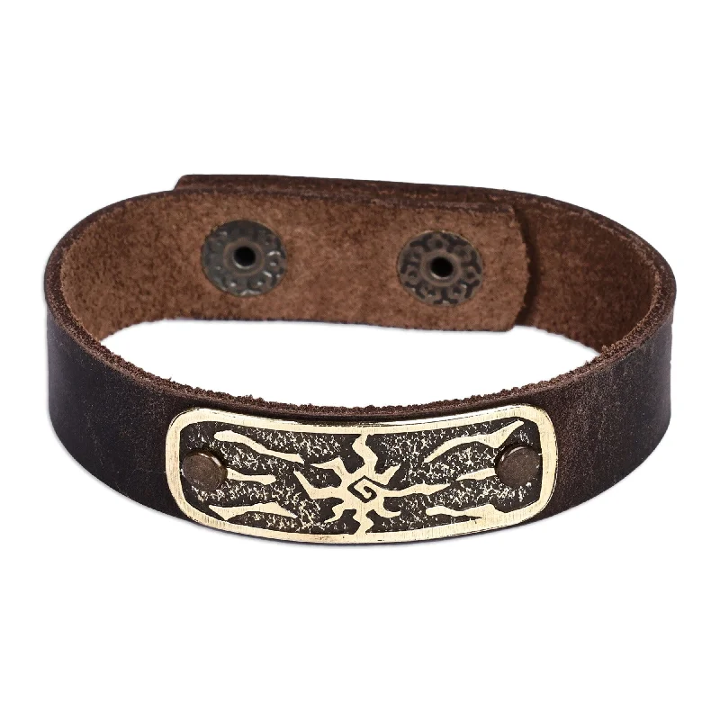 Subtle accent bangles-Novica Handmade Solar Brilliance Men'S Leather Brass Pendant Bracelet