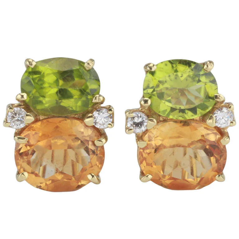 Retro clip earrings-Medium GUM DROP™ Earrings with Peridot and Deep Citrine and Diamonds