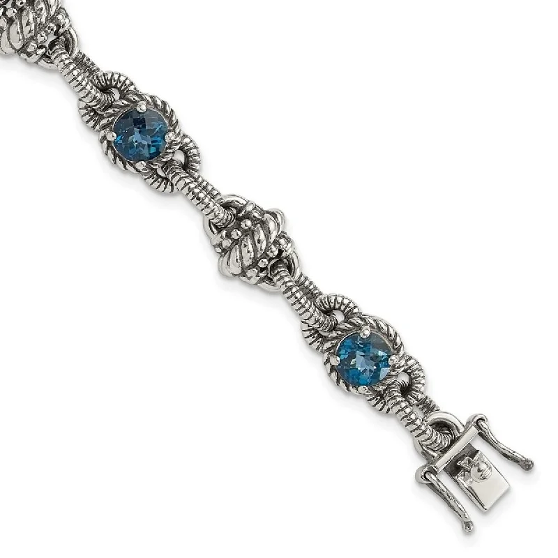 Fox motif bangles-Curata 925 Sterling Silver Polished Box Catch Closure London Blue Topaz 7.75in. Bracelet