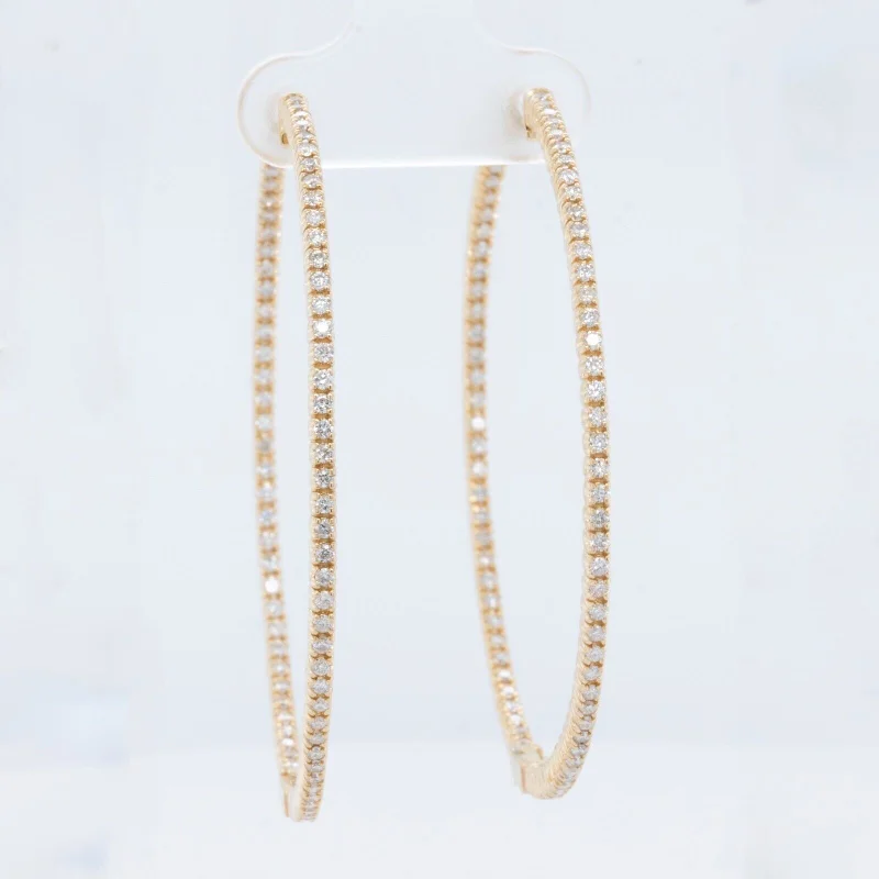 Onyx stone earrings-14k Yellow Gold Diamond In & Out Extra Large Hoop Earrings 1.62ctw H SI