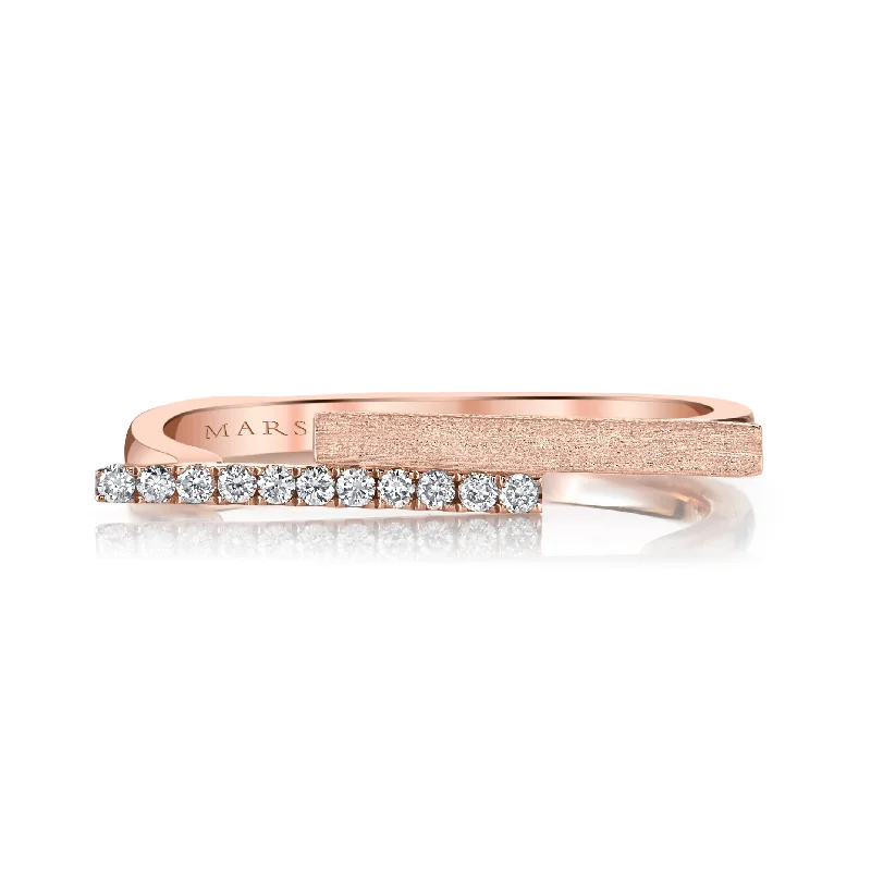 Full moon engagement rings-14K Rose Gold 0.08ct. Diamond Geometric Contrasting Brushed Fashion Ring