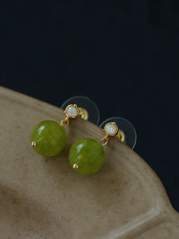 Bead braid earrings-Green Grape Stone Drop Earrings