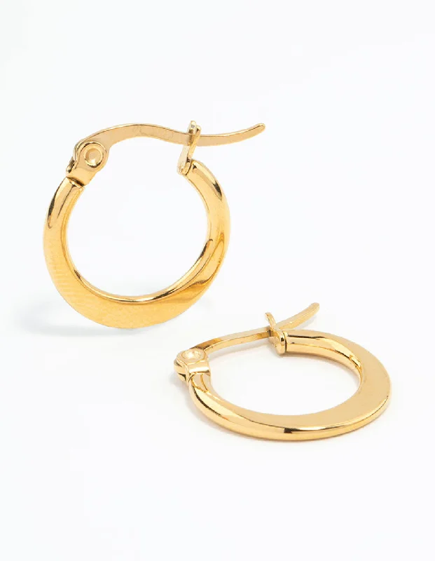 Silk cord earrings-Waterproof Gold Plated Stainless Steel Small Flat Edge Hoop Earrings