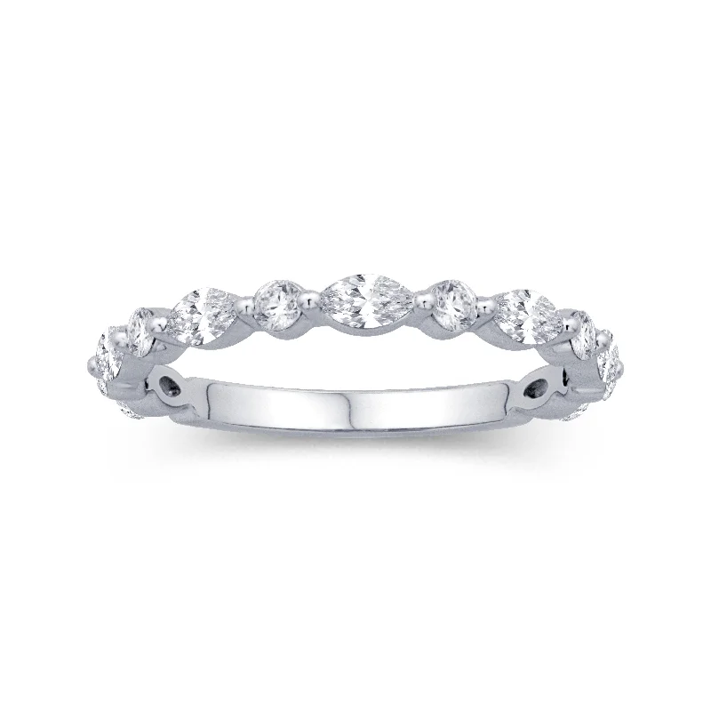 Satin silver engagement rings-14K White Gold 0.66cttw. Marquise & Round Diamond Alternating Stackable Fashion Ring