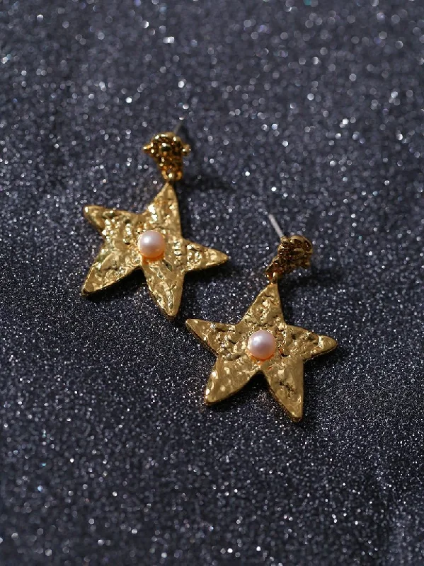 Polished gold earrings-Dazzling Stars Pentagram Planet Element Earrings Gold