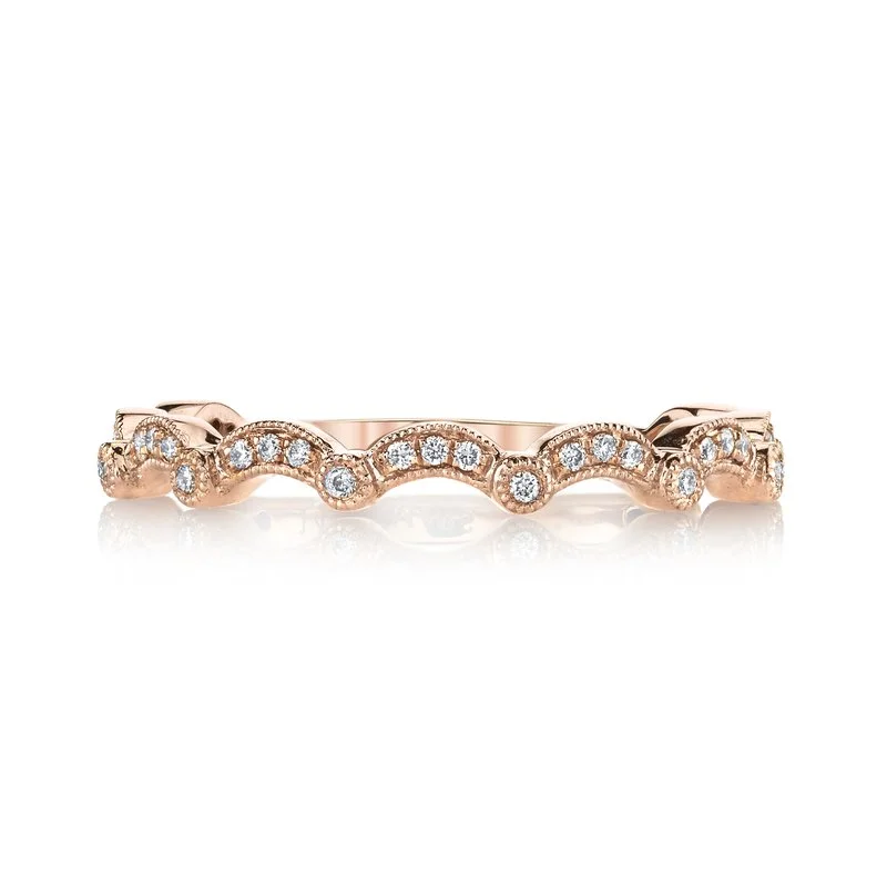 Chunky gem engagement rings-14K Rose Gold 0.12ct. Diamond Scalloped Stackable Fashion Ring