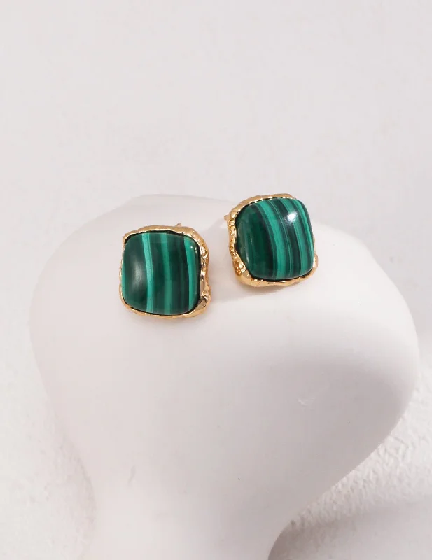 Tide drop earrings-Square Malachite Stone Earrings