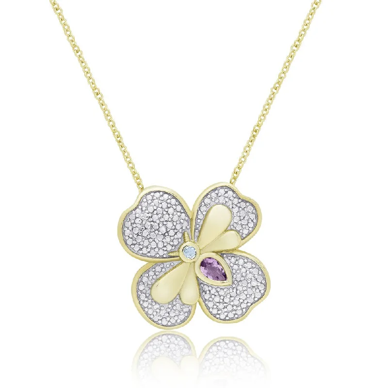 Cosmic charm necklaces-Dolce Giavonna Gold Over Silver Gemstone and Diamond Accent Bumblebee on a Flower Necklace