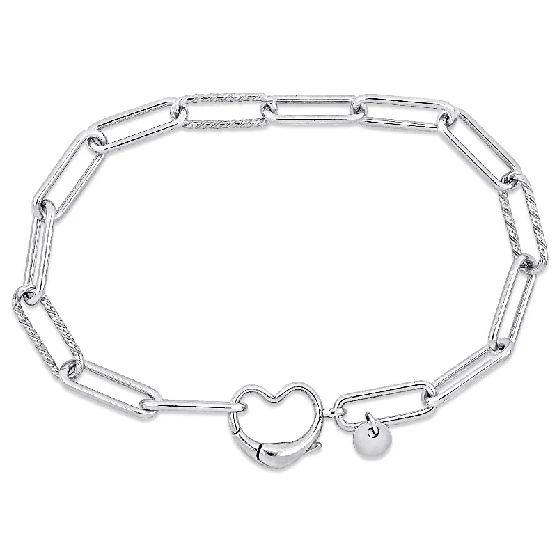 Alloy metal bangles-Miadora Paper Clip Link Bracelet with Heart Clasp in Sterling Silver