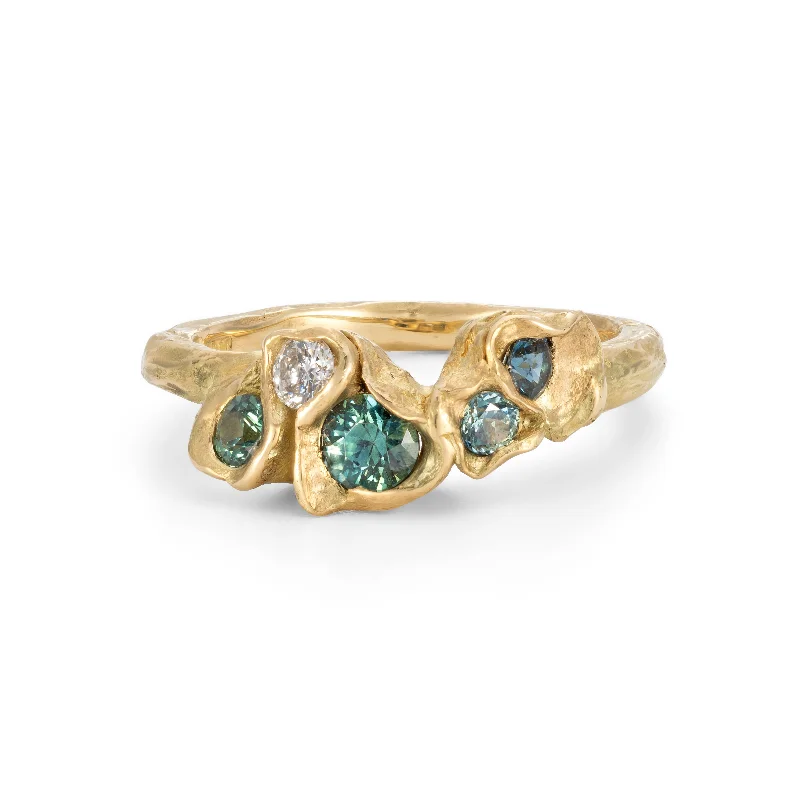 Square gem engagement rings-Little Teal Furbelow Ring