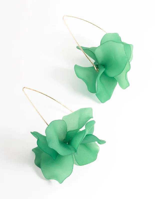 Bold cuff earrings-Green Frosted Flower Drop Earrings