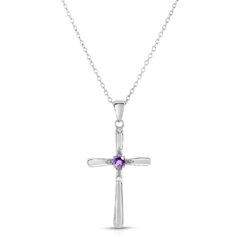 Radiant pearl necklaces-Dolce Giavonna Sterling Silver Amethyst and Diamond Accent Cross Necklace (I-J, I2-I3)