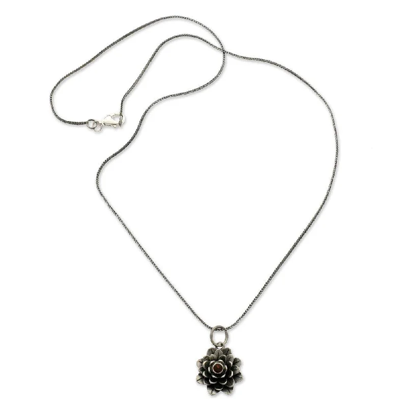 Multi-strand necklaces-NOVICA Handmade Sacred Red Lotus Sterling Silver Garnet Necklace (Indonesia)