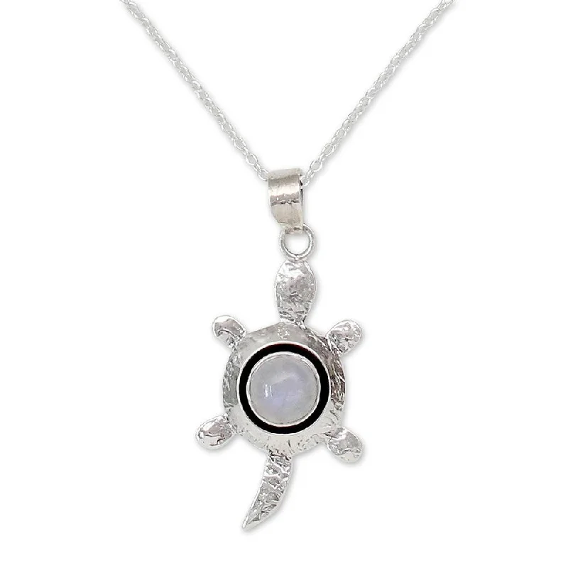 Spiral knot necklaces-Handmade Sterling Silver 'Turtle Wisdom' Moonstone Necklace (India)