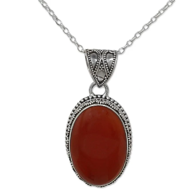 Trio birthstone necklaces-Handmade Sterling Silver Fiery Glamour Carnelian Necklace (India)