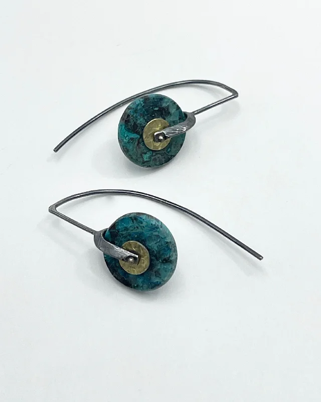 Layered drop earrings-Heather Guidero Chrysocolla Bridle Bit Earrings