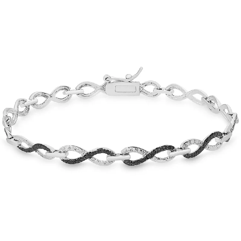 Woven tribal bangles-Finesque Sterling Silver Black Diamond Accent Infinity Design Bracelet