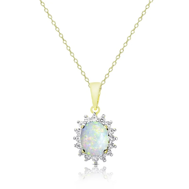 Playful bead necklaces-Dolce Giavonna Gold Over Sterling Silver Opal and White Topaz Oval Necklace