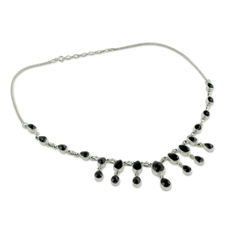 Cosmic charm necklaces-Handmade Sterling Silver 'Midnight Cascade' Onyx Necklace (India)