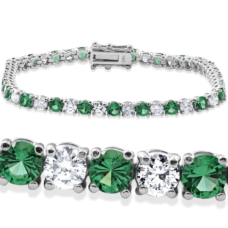 Fine bead bangles-Pompeii3 14k White Gold Simulated Emerald 4ct TDW Diamond Tennis Bracelet - Green