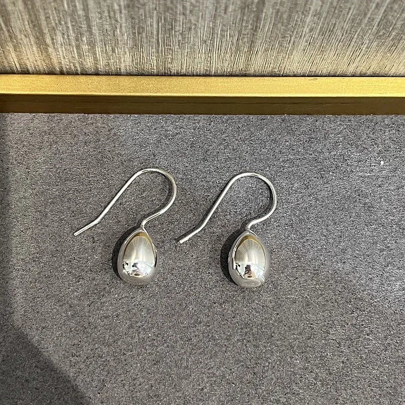 Tiny wing earrings-925 Sterling Silver Ball Solid Water Drop Egg Earrings