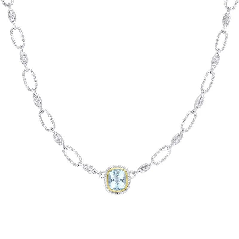 Solid bar necklaces-Dolce Giavonna Silver Overlay Cushion-Cut Blue Topaz Necklace