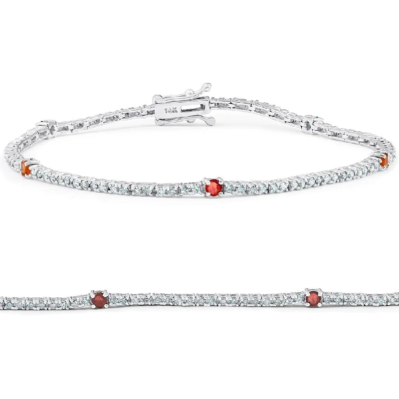 Astro theme bangles-1 1/10 Ct Diamond & Genuine Ruby Tennis Bracelet 14k White Gold 7"