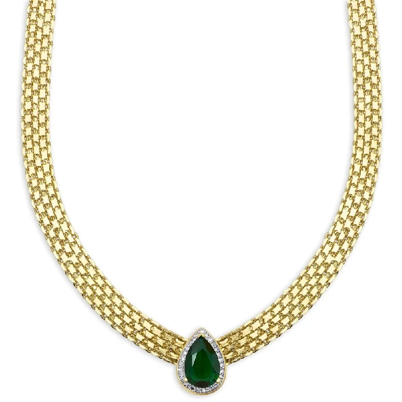 Alloy metal necklaces-Dolce Giavonna Gold Overlay Simulated Emerald & Diamond Accent Necklace