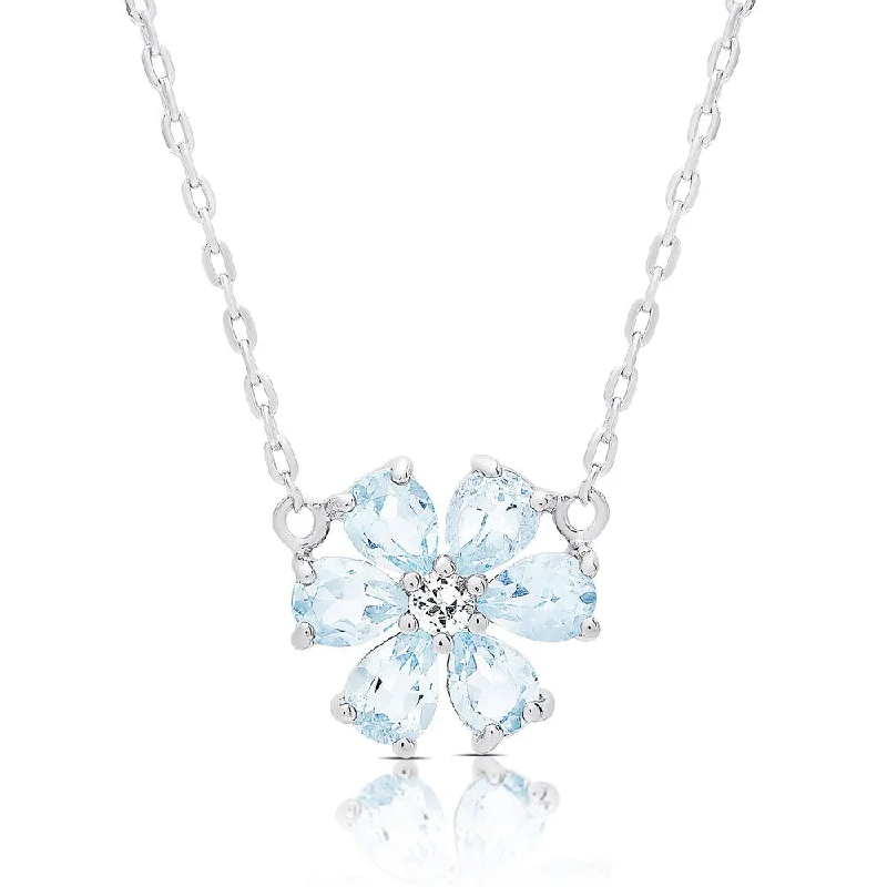 Regal diamond necklaces-Dolce Giavonna Sterling Silver Blue and White Topaz Flower Necklace