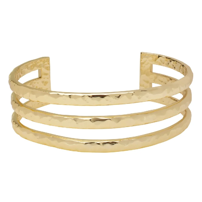 Polished silver bangles-Victoria Townsend Yellow Gold Plated Textured 3 Layer Cuff Bracelet