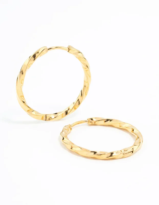 Java tile earrings-Waterproof Gold Plated Stainless Steel Twisted Hoop Earrings