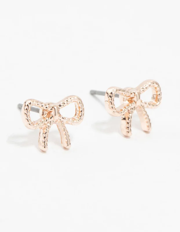 Square stud earrings-Rose Gold Twisted Bow Stud Earrings