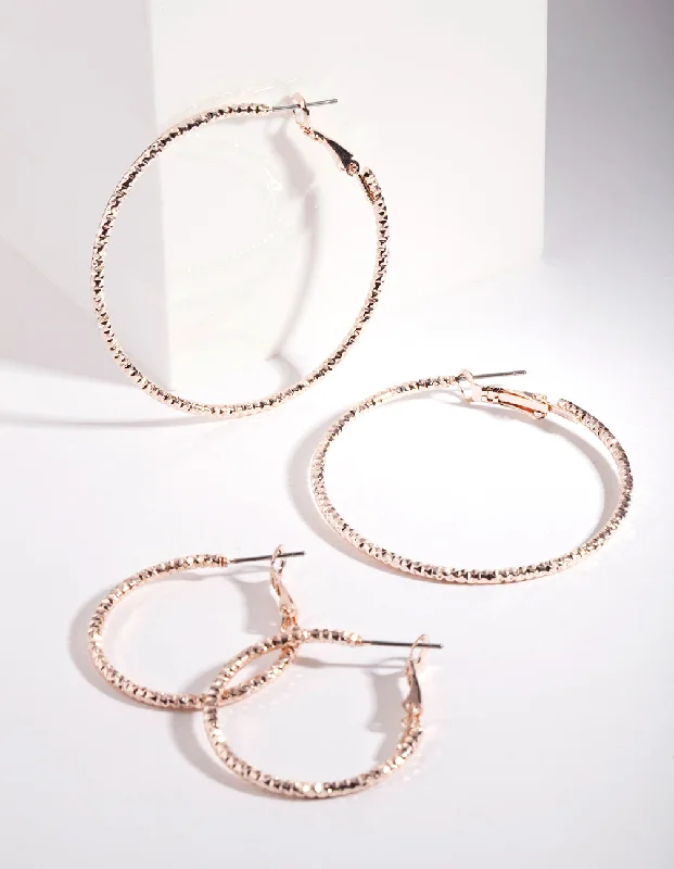 Tide drop earrings-Rose Gold Triple Cut Hoop Earring Pack