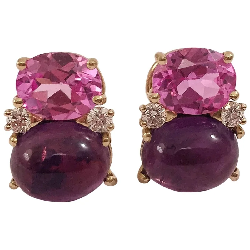 Bead weave earrings-Medium GUM DROP™ earrings With Pink Topaz and Cabochon Amethyst and Diamonds