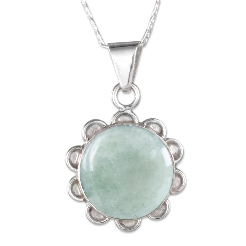 Chunky gem necklaces-Sterling Silver 'Solar Apple Flower' Jade Necklace