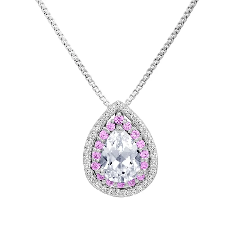 Thin silk necklaces-Amanda Rose Collection Lab Created Pink and White Sapphire Pendant Necklace in Sterling Silver